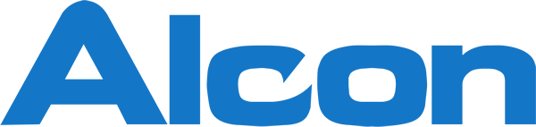 Alcon logo in blue.