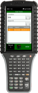 Asset tracking software on a handheld kiosk.