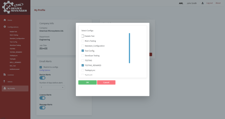 AML Device Manager configuration list